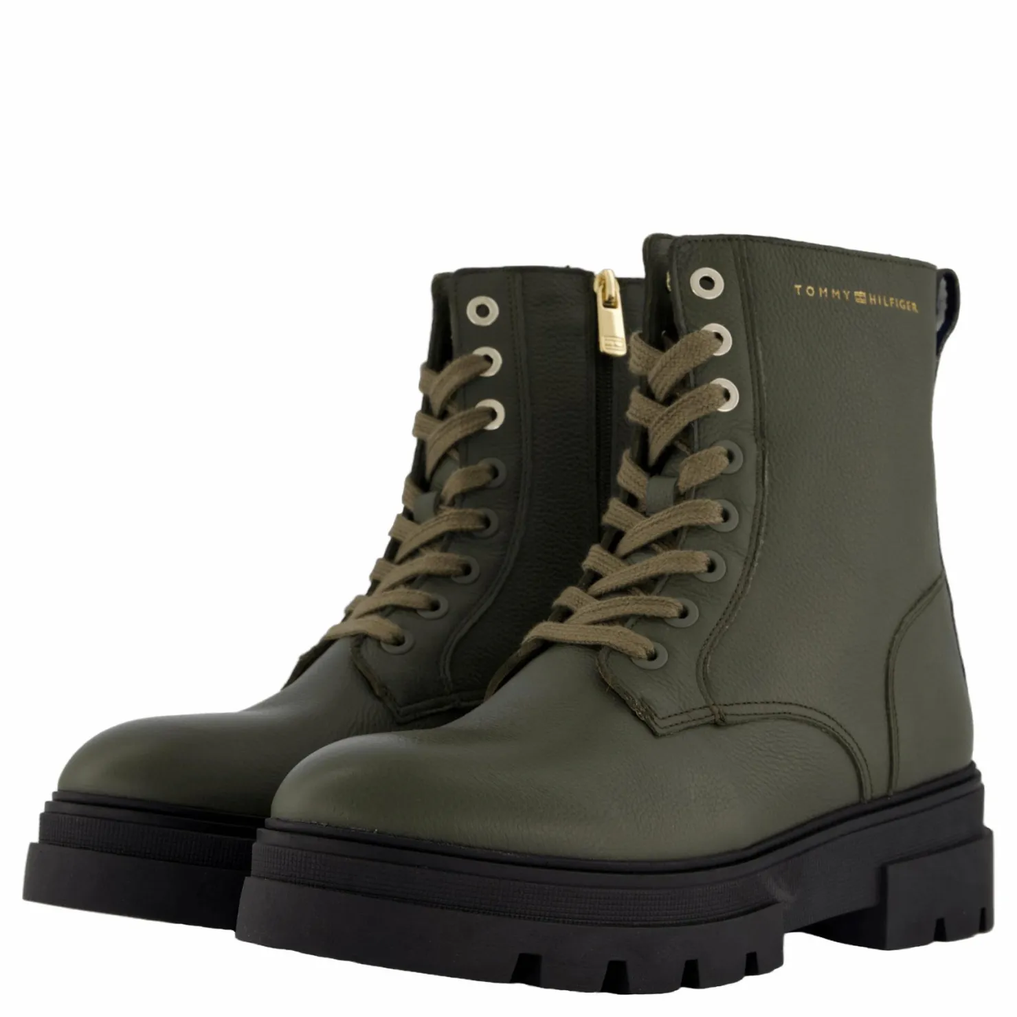 Tommy Hilfiger Bicolor Leather Lace-up Army Green Grön Best