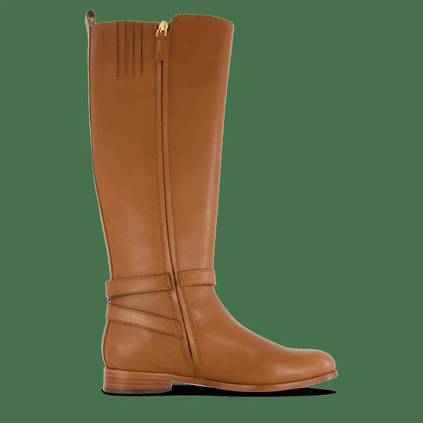 Lauren Ralph Lauren Blayke Burnished Leather Tall Boot Deep Saddle Tan Brun Best