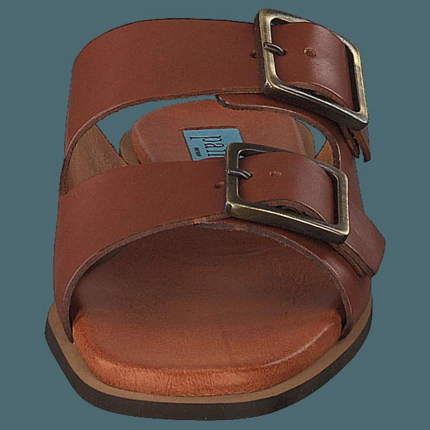 A Pair Buckles Square Flat Cognac Brun Hot