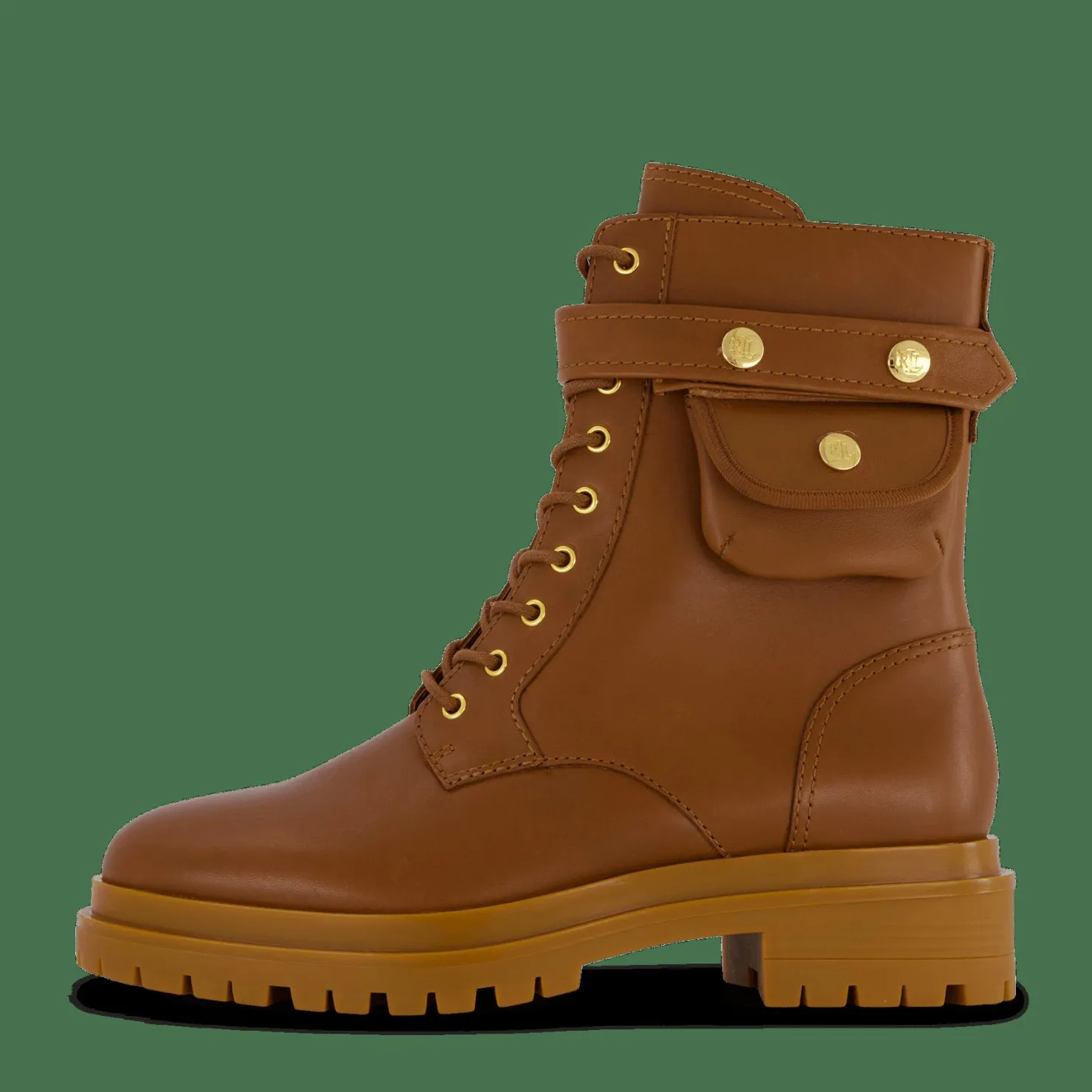 Lauren Ralph Lauren Cammie Burnished Leather Boot Deep Saddle Tan Brun Outlet
