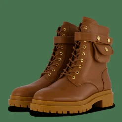 Lauren Ralph Lauren Cammie Burnished Leather Boot Deep Saddle Tan Brun Outlet