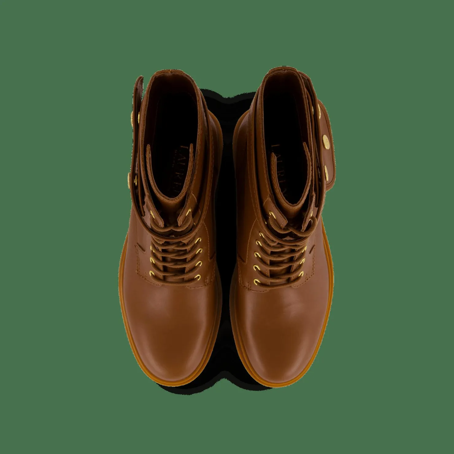 Lauren Ralph Lauren Cammie Burnished Leather Boot Deep Saddle Tan Brun Outlet