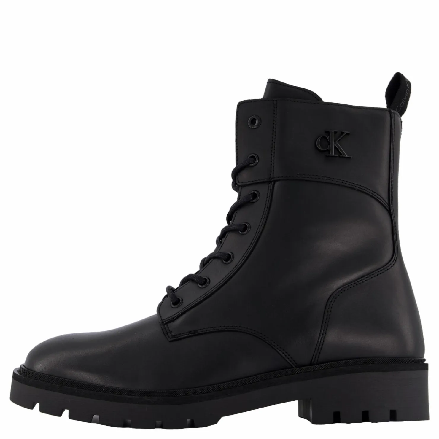 Calvin Klein Combat Boot Mid Zip Lth In Cal Triple Black Svart New