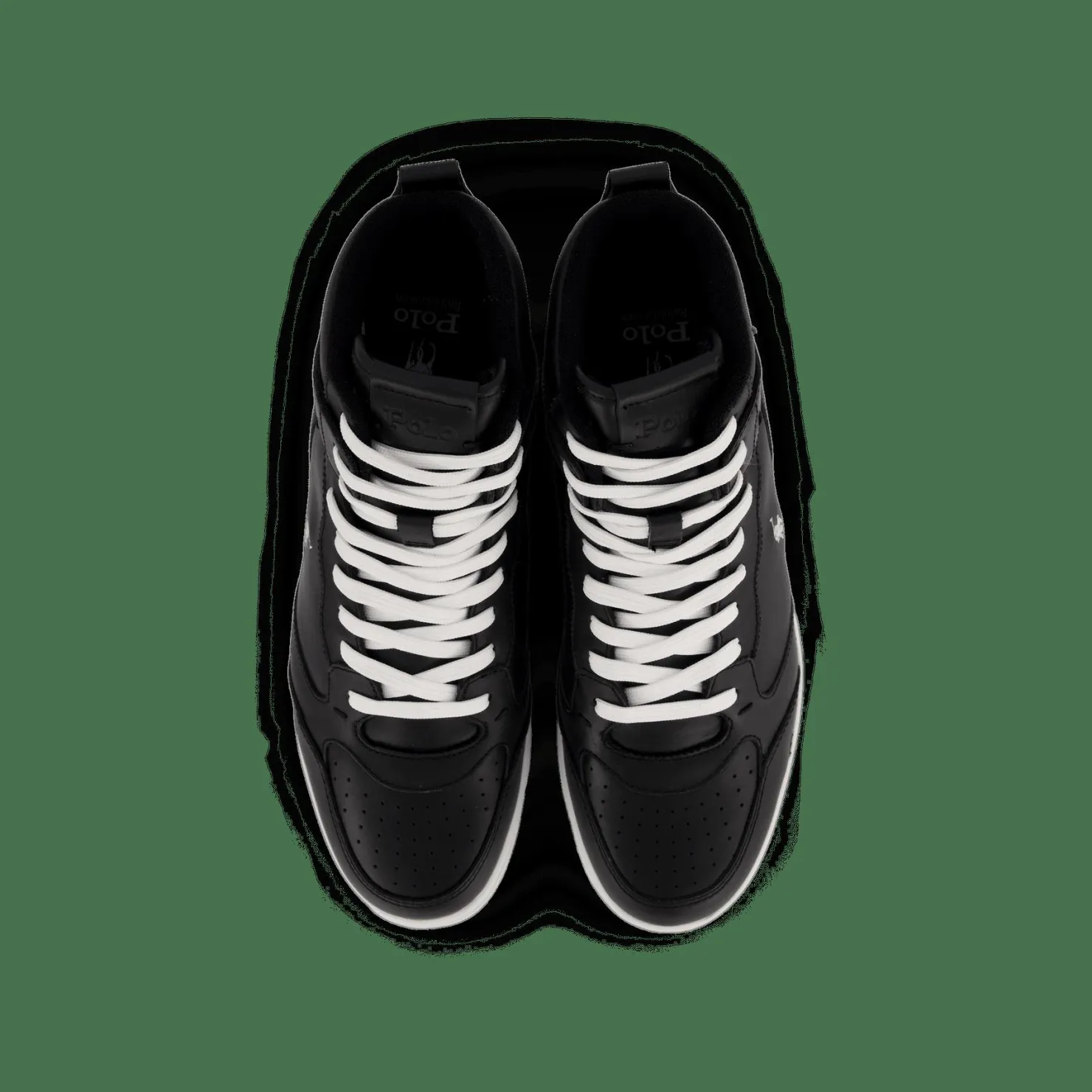 Polo Ralph Lauren Court Leather High-Top Sneaker Black / White PP Svart Discount