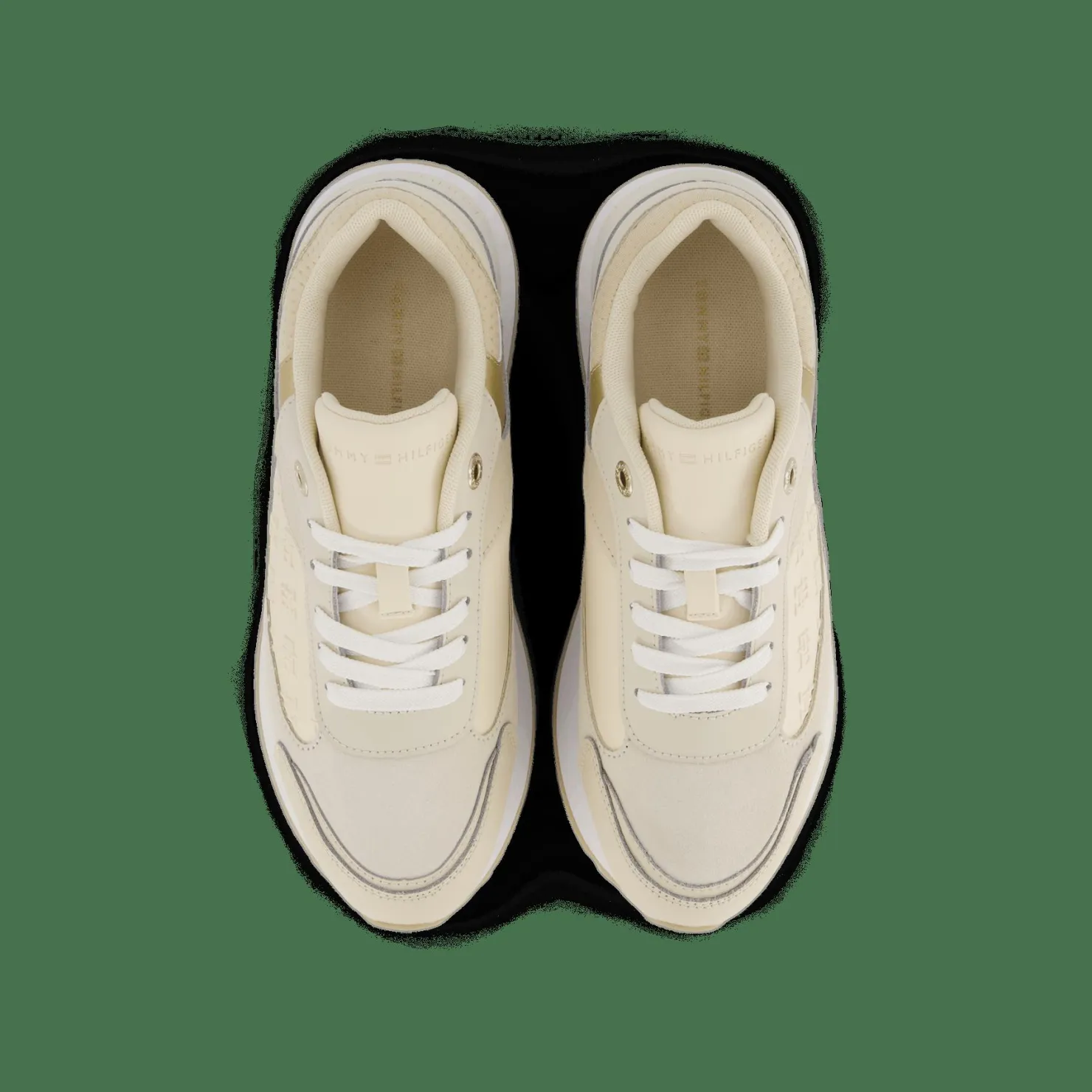 Tommy Hilfiger Elevated Embossed Runner Gold Sugarcane Beige New
