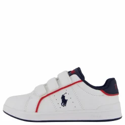 Ralph Lauren Junior Heritage Court Iii Ez T-white Smooth/navy W/ Navy Pp Vit Outlet