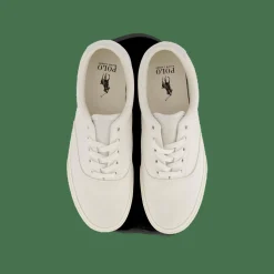 Polo Ralph Lauren Keaton Suede-Trim Canvas Sneaker Prchmt Crm Vit Outlet