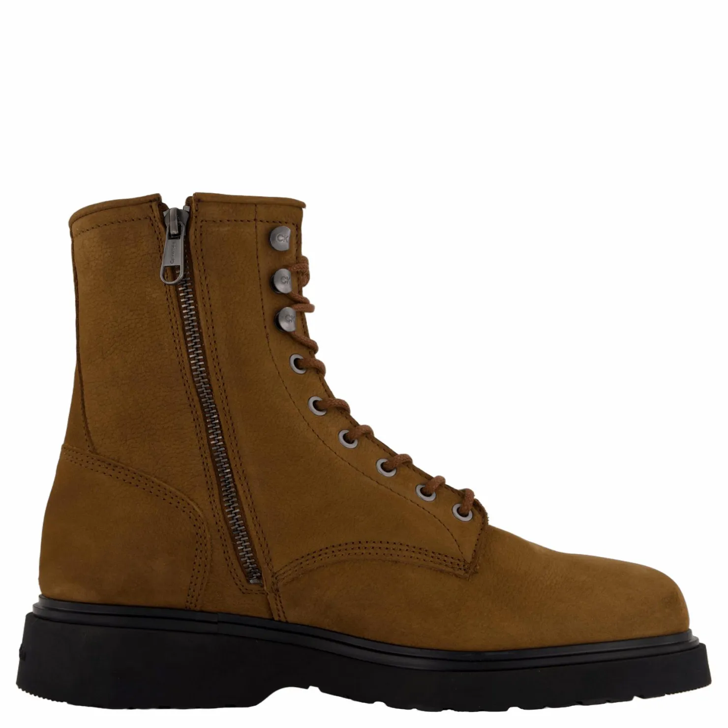 Calvin Klein Lace Up Boot W/ Zip Suede Snuff Brown Brun Hot