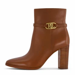 Lauren Ralph Lauren Maxie Burnished Leather Bootie Deep Saddle Tan Brun Outlet