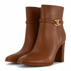 Lauren Ralph Lauren Maxie Burnished Leather Bootie Deep Saddle Tan Brun Outlet