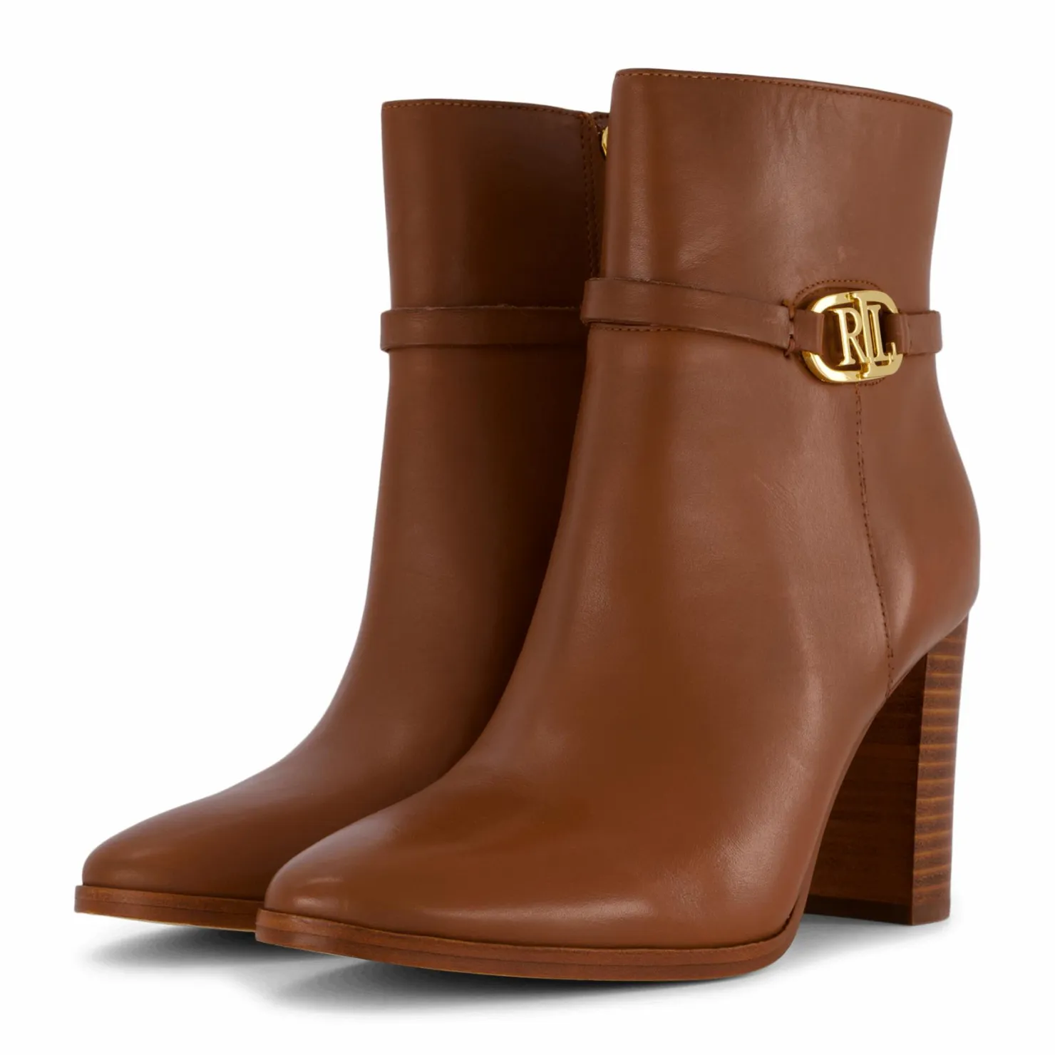 Lauren Ralph Lauren Maxie Burnished Leather Bootie Deep Saddle Tan Brun Outlet