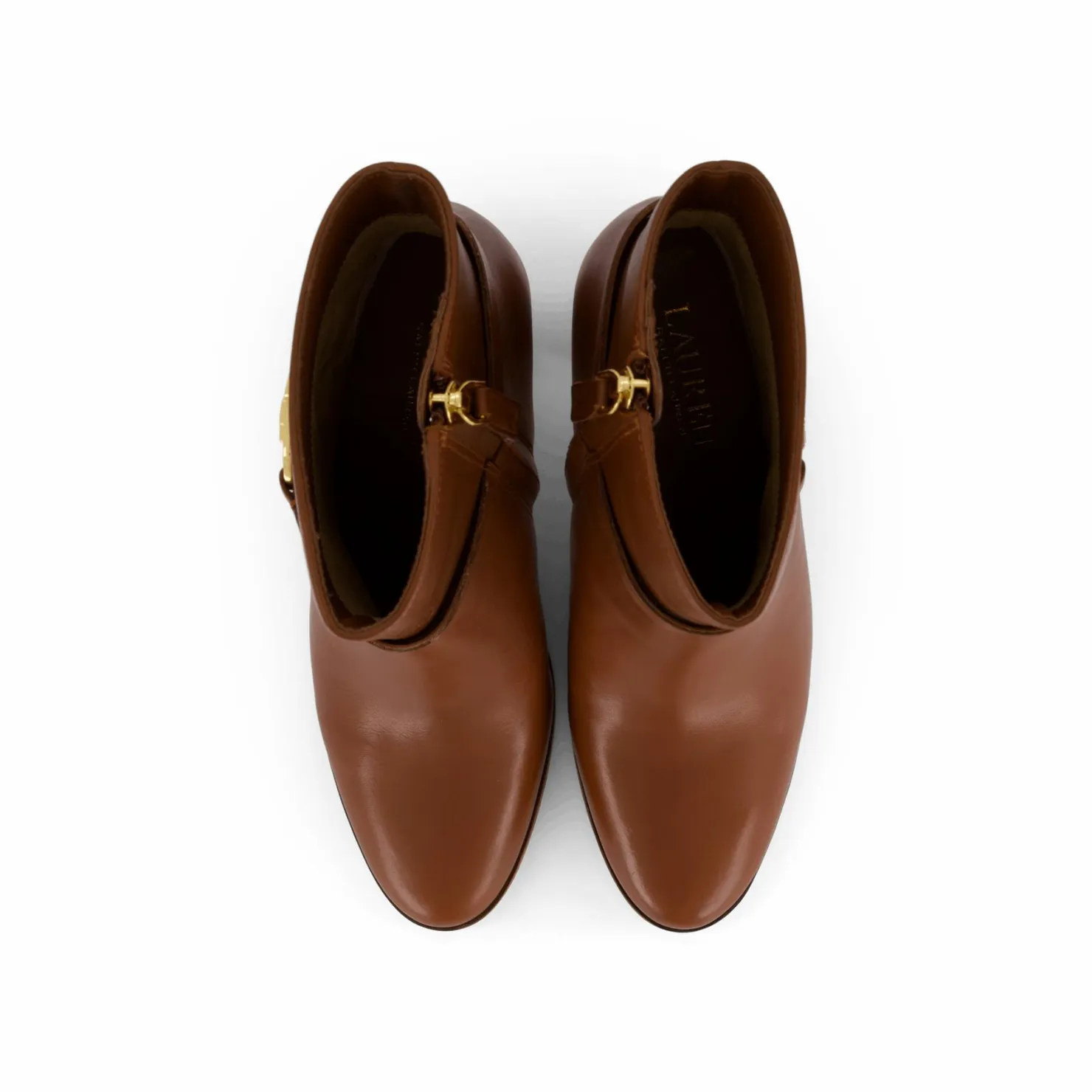 Lauren Ralph Lauren Maxie Burnished Leather Bootie Deep Saddle Tan Brun Outlet