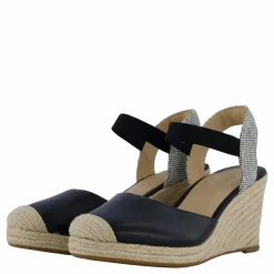 Lauren Ralph Lauren Pearle II Leather & Canvas Espadrille Black / Natural / Black Svart Clearance
