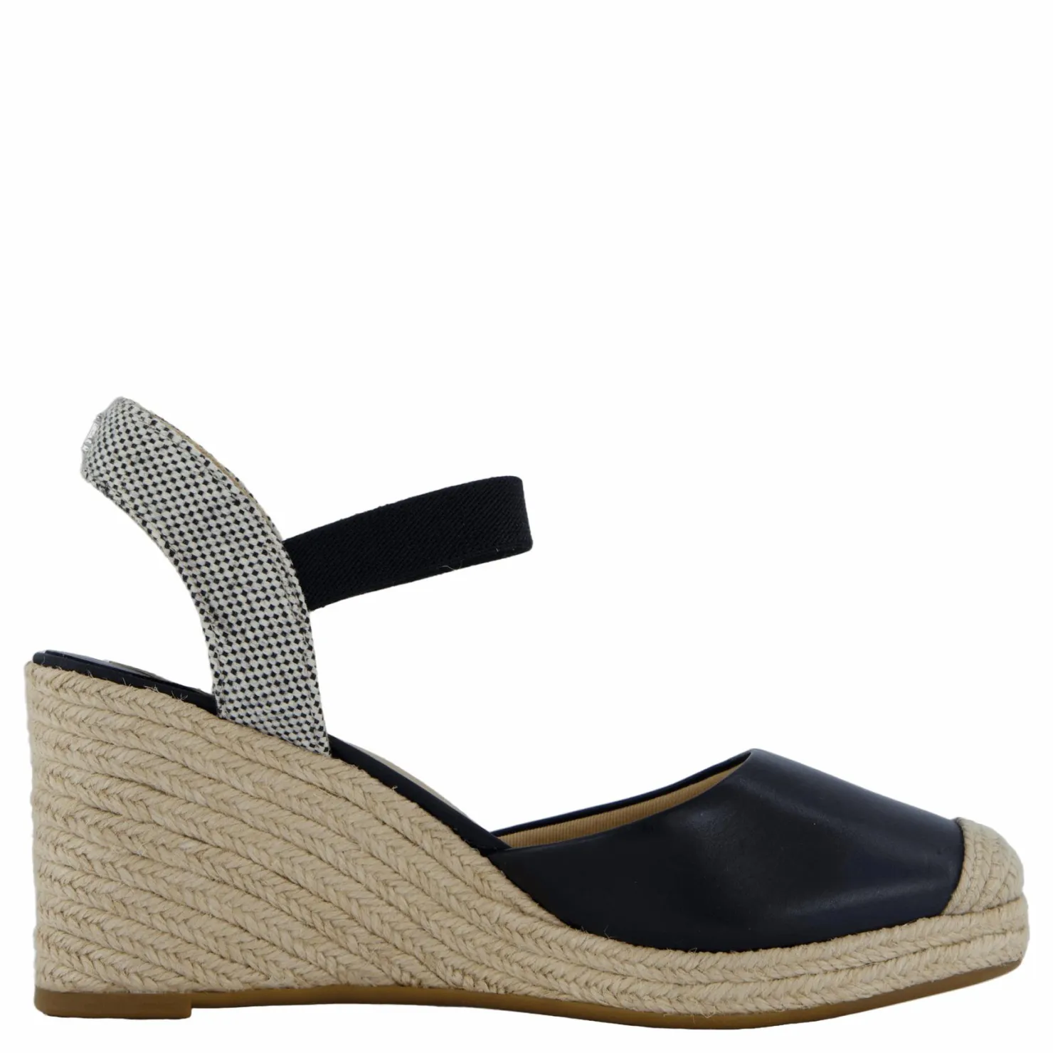 Lauren Ralph Lauren Pearle II Leather & Canvas Espadrille Black / Natural / Black Svart Clearance