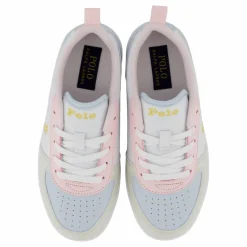 Ralph Lauren Junior Polo Court Ii C-white Tumbled/lt Pink/lt Blu Blå, Vit och Rosa Hot