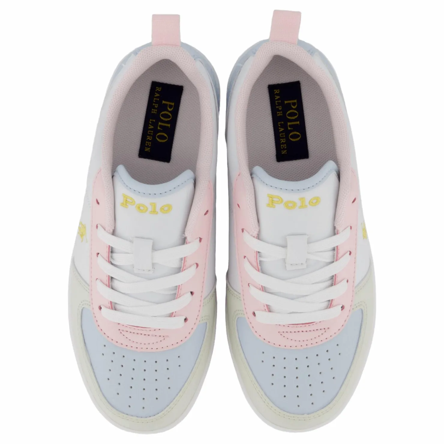 Ralph Lauren Junior Polo Court Ii C-white Tumbled/lt Pink/lt Blu Blå, Vit och Rosa Hot