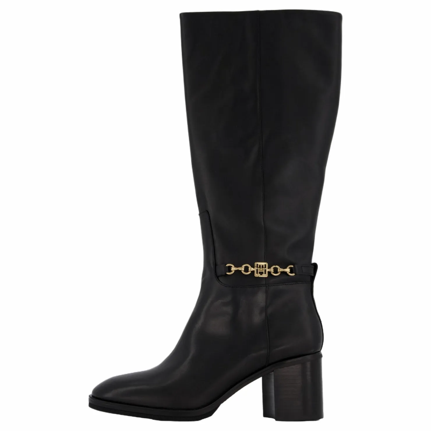 Tommy Hilfiger Th Chain Leather Long Boot Black Svart Best