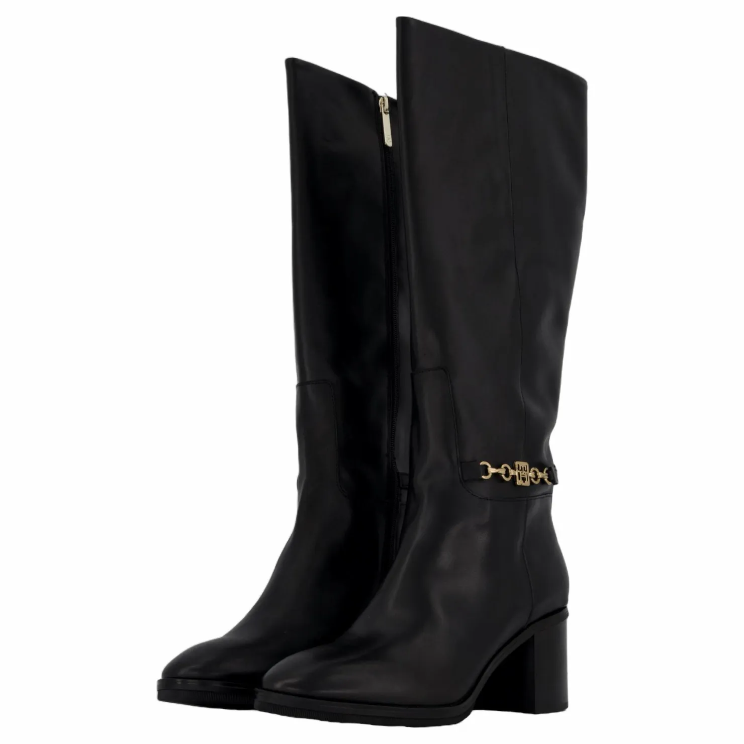 Tommy Hilfiger Th Chain Leather Long Boot Black Svart Best