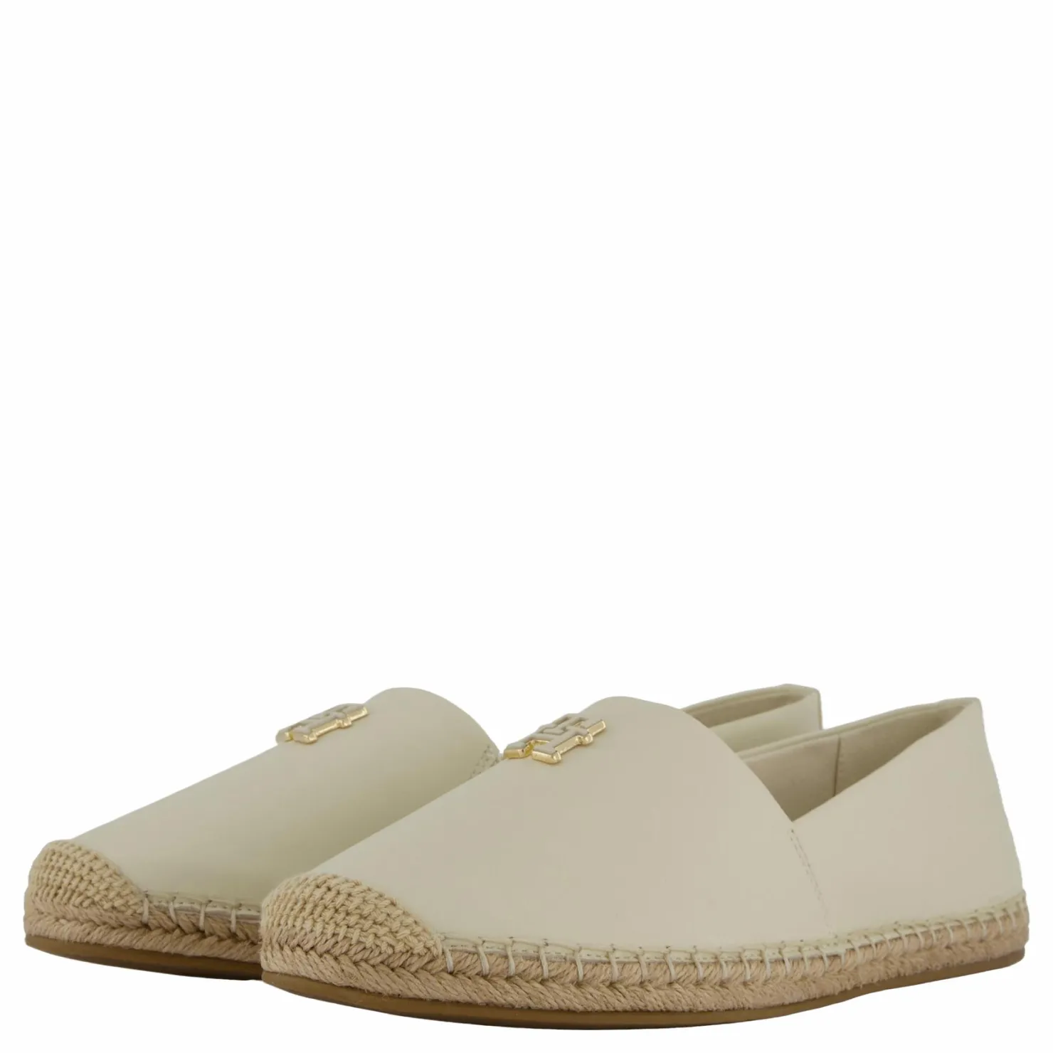 Tommy Hilfiger Th Logo Leather Espadrille Beige New