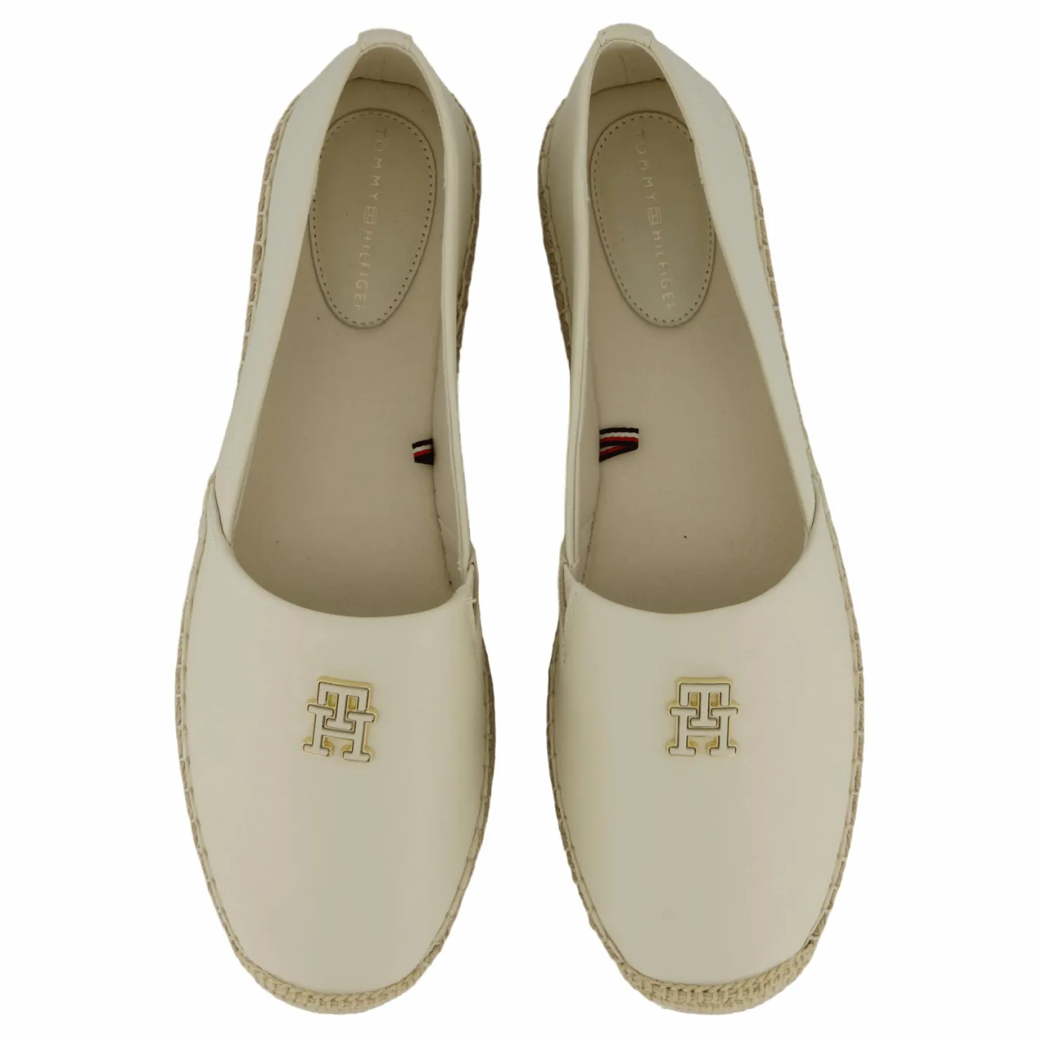 Tommy Hilfiger Th Logo Leather Espadrille Beige New