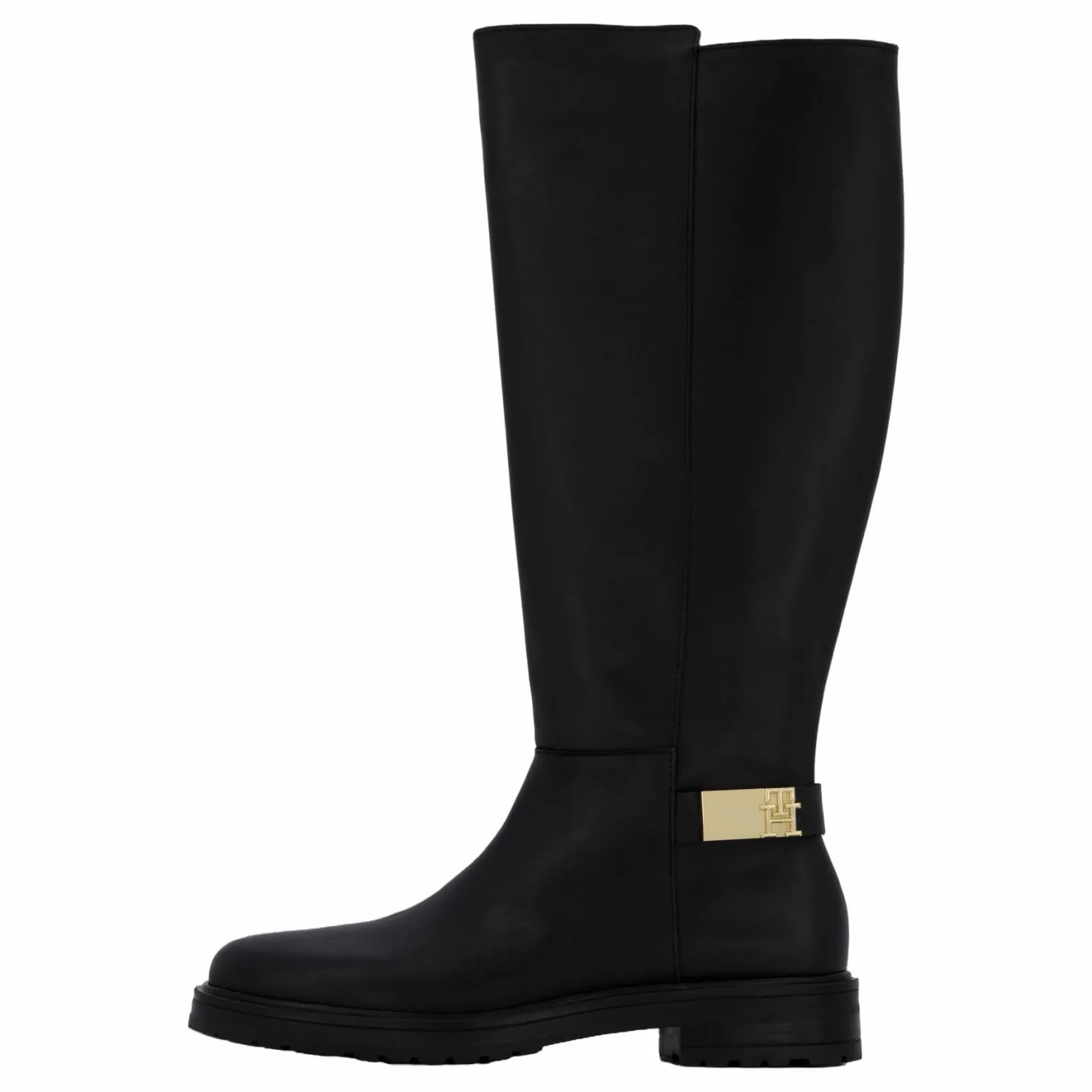 Tommy Hilfiger Th Logo Leather Long Boot Black Svart New