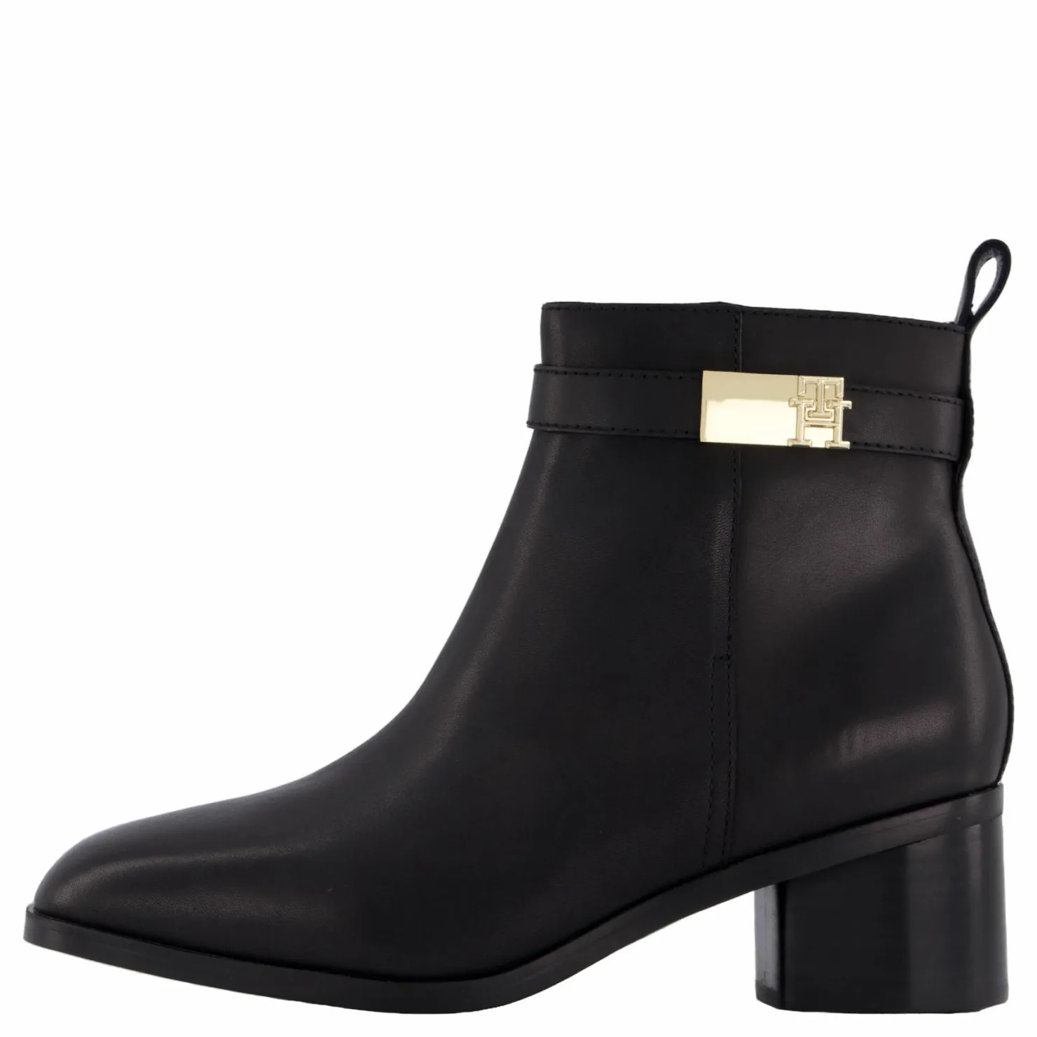 Tommy Hilfiger Th Logo Mid Heel Bootie Black Svart New