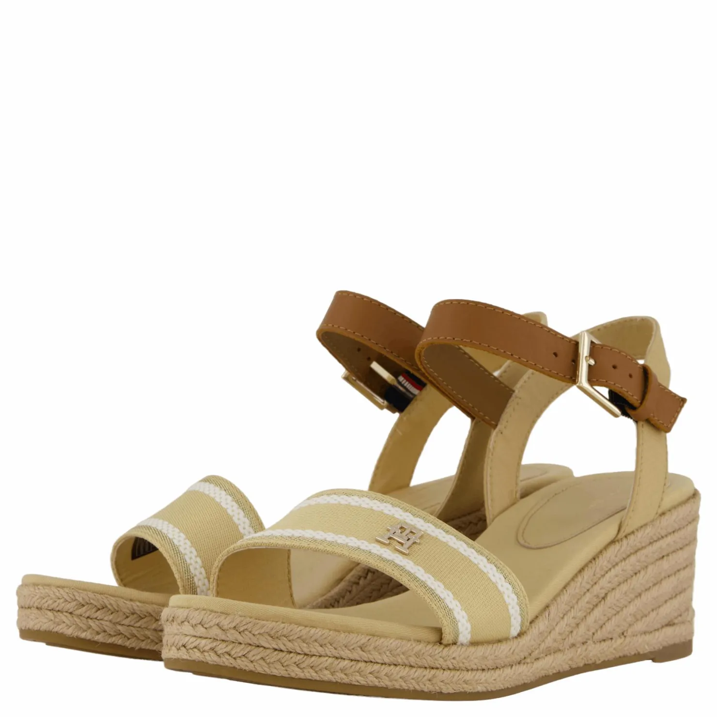 Tommy Hilfiger Webbing Wedge Sandal Beige New