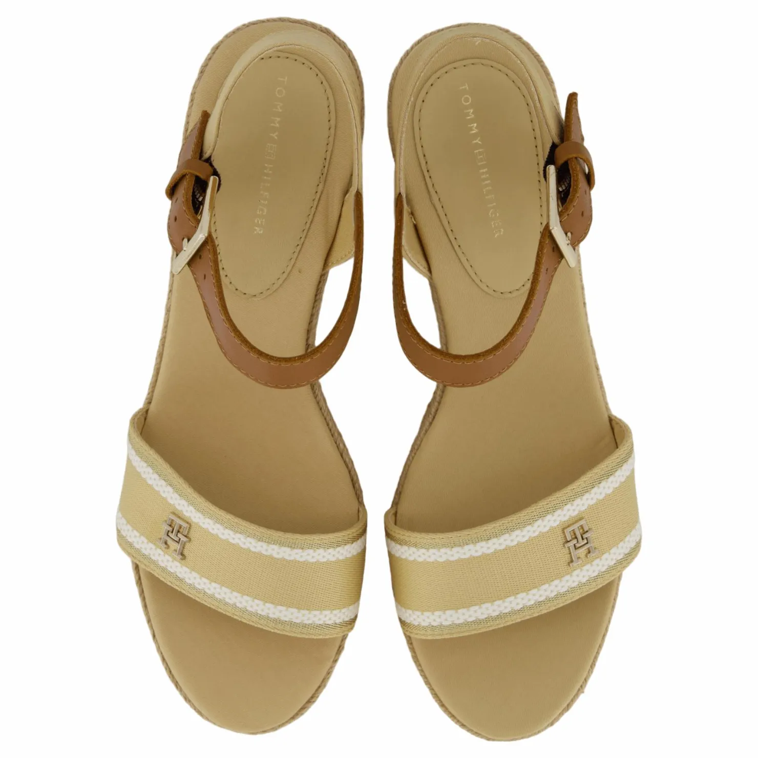 Tommy Hilfiger Webbing Wedge Sandal Beige New